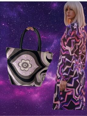 Emilio Pucci Purple Black Floral-Print Tote